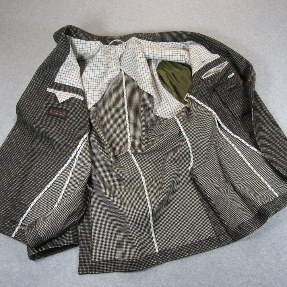 Kroon Tweed Sport Coat 46L 2 Button Brown Houndstooth Unstructured Double Vent - Picture 8 of 12